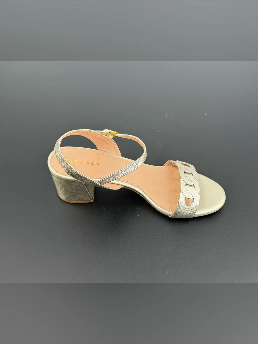 Cole Haan Pearl Metallic Chain-Link Block Heel Sandals